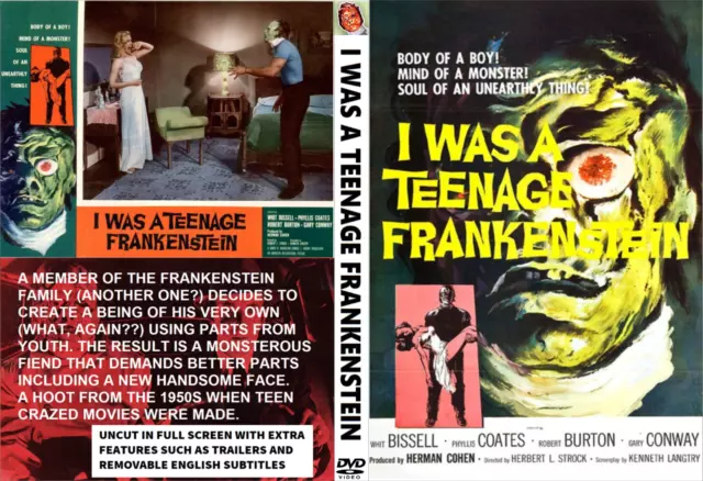 I Was A Teenage Frankenstein Uncut Dvd-R Mod With Removable English Subtitles