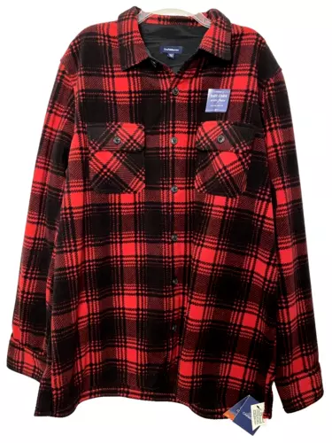 Croft & Barrow Shirt Jacket Mens Big & Tall XLT Arctic Fleece Red Plaid NWT