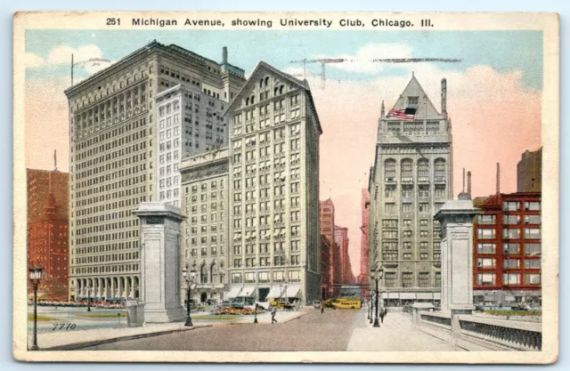POSTCARD Chicago Illinois Michigan Avenue Showing University Club 1921