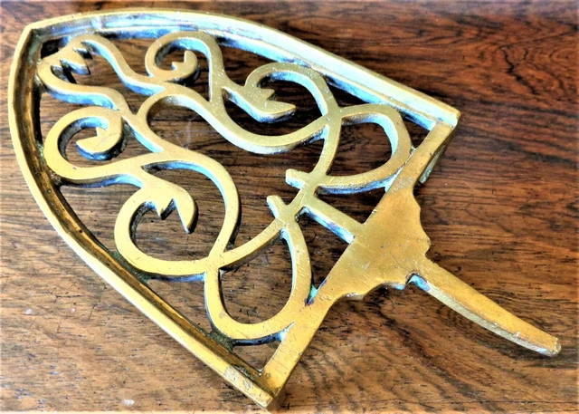 Antique Victorian Solid Cast Brass Trivet Footed For Hot Iron Kettle Ornate