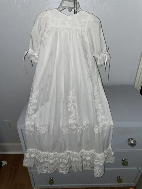 Vintage/Antique Victorian Baby Christening Gown Long Embroidered Crochet  Lace