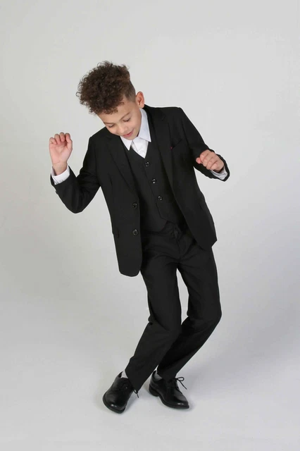 Abito da ragazzo nero 3 pezzi premium bambini bambini pagina matrimonio abito da ragazzo età 1-14 2
