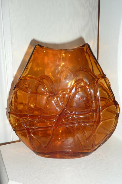 Sculpture En Verre De Murano Vintage - Arbre Fruitier Ambré Soufflé à La Main, 10"x10"x10" | Décoration