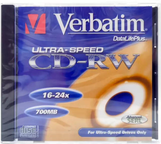 VERBATIM CD-RW Ultra-Speed 16-24x/700MB → Pack de 10 DISCOS → Ref.: 43191.