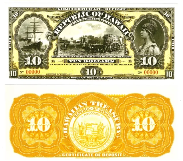 r Paper Reproduction - Hawaii 10 Dollars 1895 Pick #7  1841R
