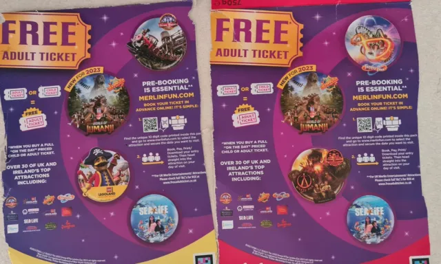 4 x Merlin Attractions 2 for 1 Adult or Child @ Alton Towers, Legoland, Etc