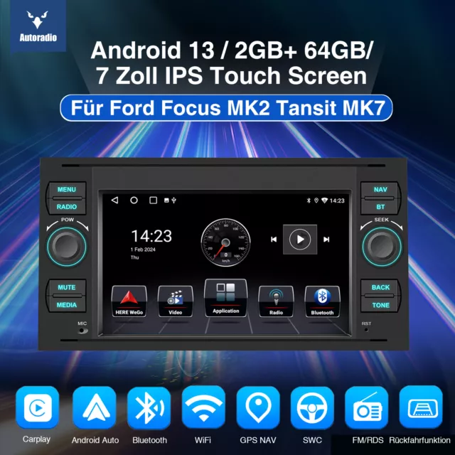 DAB+ Android 13 Autoradio F r Ford Focus Transit MK7 C S-Max GPS CarPlay +Kamera 2