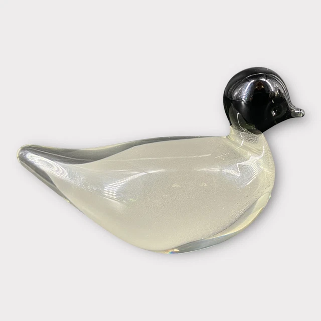 Vtg Art Glass Cute Duck / Bird Figurine or Paperweight Artist Illegibly Signed