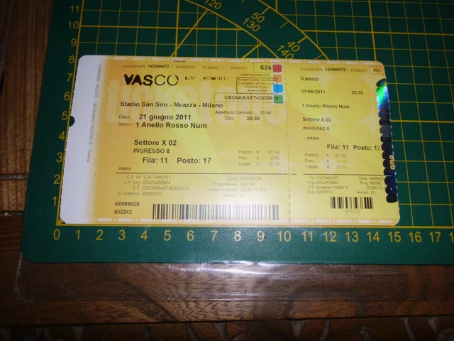 Vasco Rossi Live Milano San Siro 21/06/2011 Biglietto Ticket Concerto