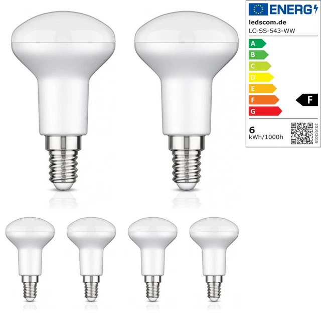 6x E14 LED Leuchtmittel, R50, warmweiß (2700 K), 5,2 W, 485lm, 112°, matt