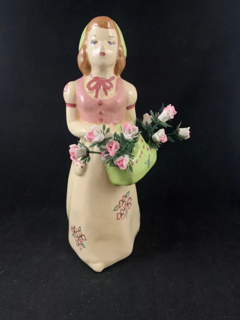 VINTAGE CERAMIC ARTS STUDIO FIGURAL LADY PLANTER VASE Small Porcelain Flowers