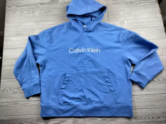 Calvin Klein Relaxed Fit Large Blue Logo Men's Pullover Hoodie Sweatshirt NWT