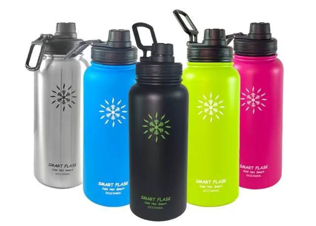 Smart Flask Stainless Steel Water Bottle Vacuum Insulated 32oz with Sports Lid