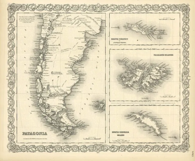1859 Colton's  "Patagonia,Falklands (Malvinas), S Orkney &. S Georgia