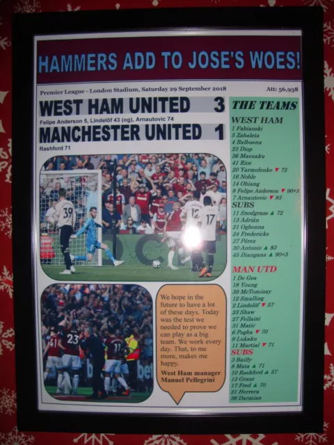 West Ham United 3 Manchester United 1 - 2018 - framed print