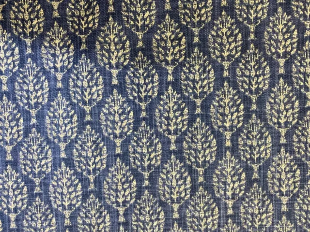 Kemble Elm  IndigoBlue /Beige Cotton 140cm Wide Curtain/Craft Fabric
