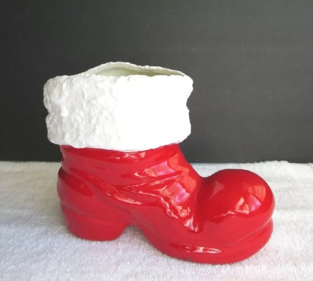 RED & WHITE Ceramic Santa Claus Christmas Boot For Greenery, Flowers ...