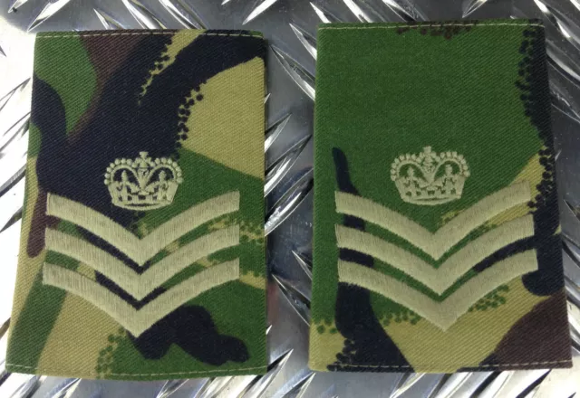 Genuine British Army DPM/Woodland Camo STAFF SERGEANT Rank Slides/Epaulettes NEW