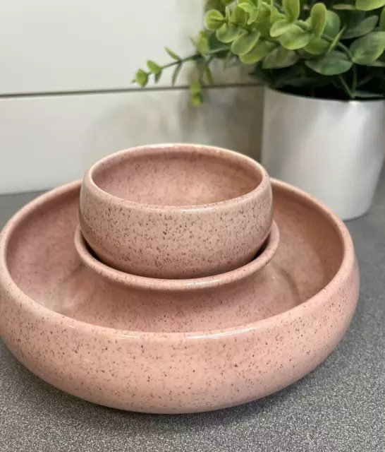RED WING Pottery M 1523 & 1524 USA Circle Donut Planter Speckled PINK Set of 2