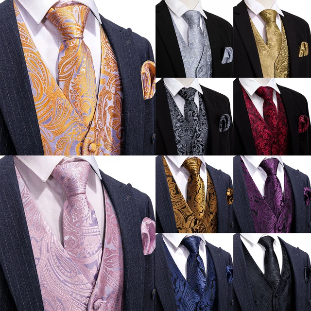 Mens Waistcoats Red Paisley Floral Wedding Christmas Vest Tie Set 4PCS