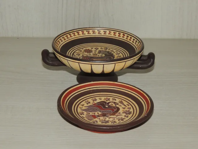 Riproduzione Di Antica Kylix Greca-Corinzia In Ceramica,Con Piattino