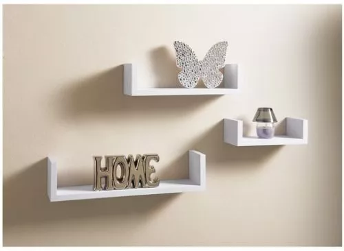 Set of 3 Floating U Shape Display Shelves Wall Mountable -White