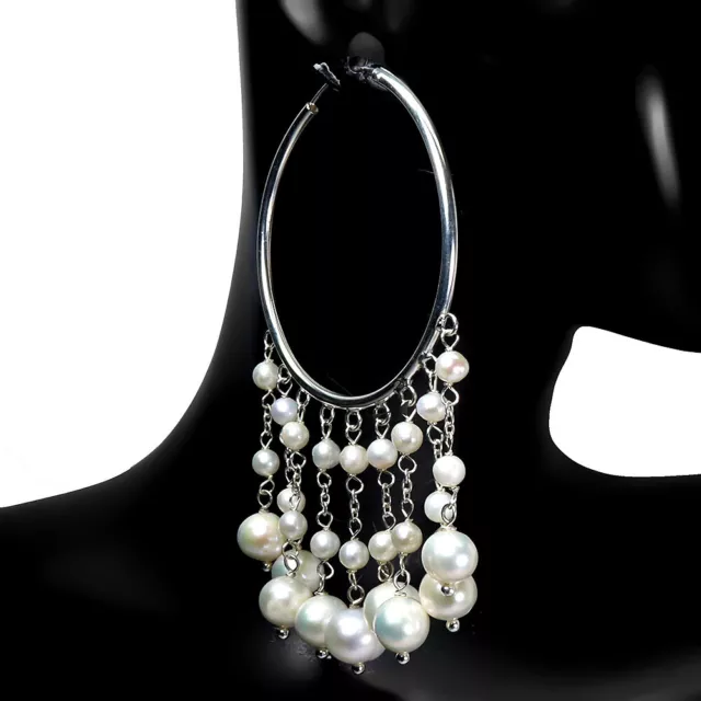 Baroque Blanc Perle 9x8mm 925 Argent Sterling Bijoux Boucles D'Oreilles