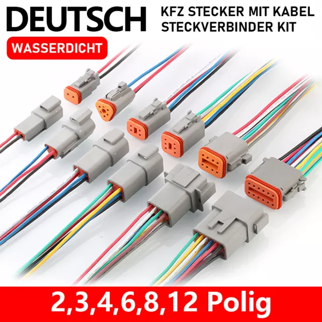DEUTSCH 2,3,4,6,8,12 POLIG Steckverbinder KFZ Stecker Kit mit Kabel  Wasserdicht EUR 2,80 - PicClick DE