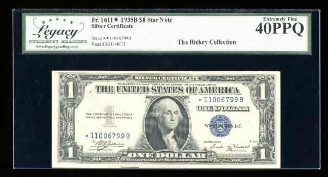 DBR $1 1935-B Silver Vinson STAR Fr. 1611* Legacy XF-40 PPQ Serial *11006799B