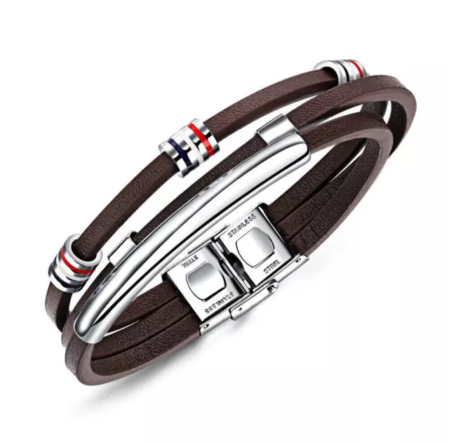 Armband Herren Damen 23cm Braun Edelstahl Geschenkidee NEU Stahl Leder Schmuck