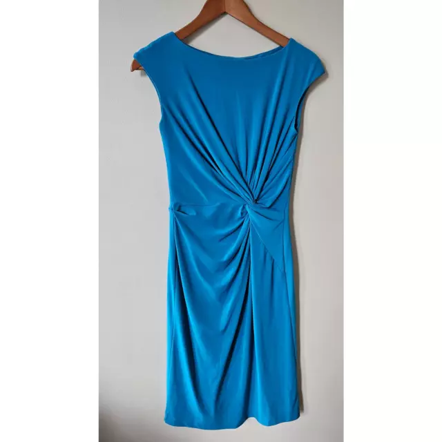 Lauren Ralph Lauren Teal Stretch Knit Cap Sleeve Front Knot Midi Dress, Size 4