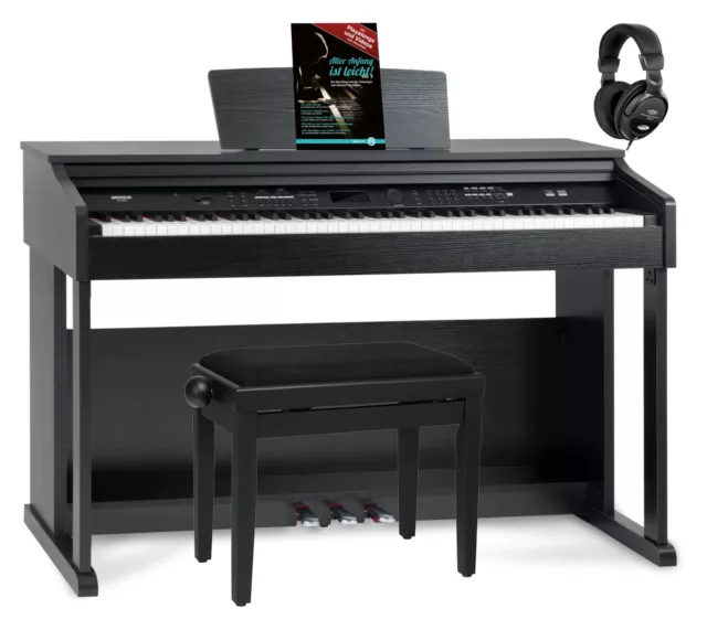 Pianoforte Digitale 88 Tasti Dinamici USB MIDI Mp3 Panca e Cuffie Set Nero Opaco