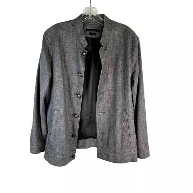 John Varvatos Men's Luxe Gray Linen Blend Button Front Lined Jacket Size Small