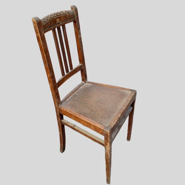 Antigua Silla Estilo Liberty Madera de Haya Grabado Italia Época Primero Del 900