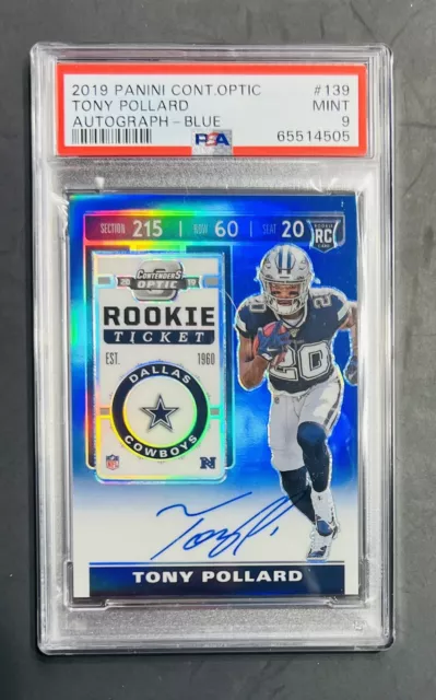 2019 Contenders Optic Tony Pollard Rookie Ticket On Card Auto Blue 22/75 Pop 2