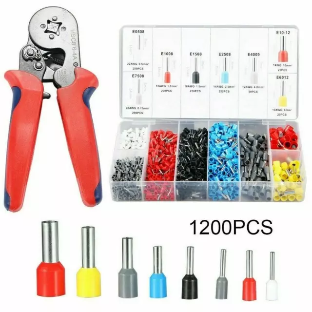 1200PCS Connectors Cord Wire Crimp Cable Pin End Bootlace Ferrule Terminals Kit