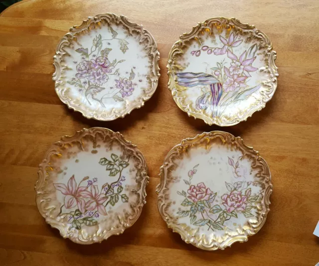 Antique Coiffe Factory Hand Painted Limoges Set of (4) 7" Dessert/Salad Plates