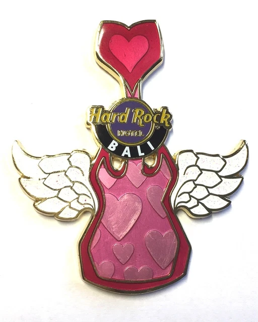 Hard Rock Cafe Pin Insignia Bali Hotel Valentín Guitarra Corazones Alas de Ángel