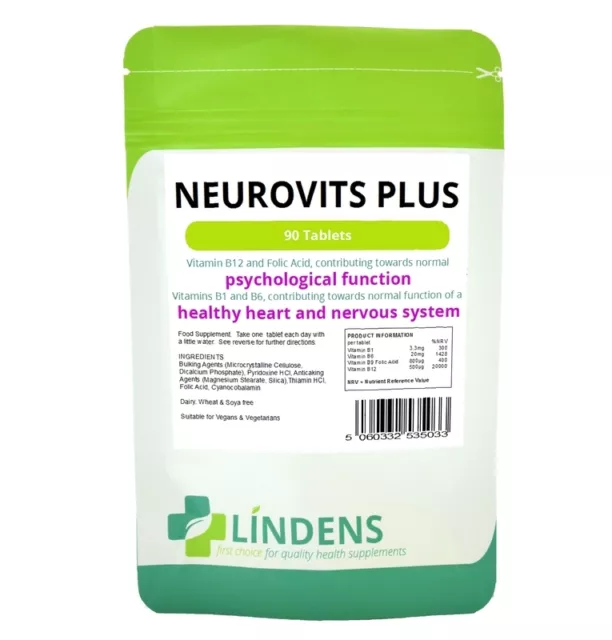 Neurovits 2-PACK x 180 Tablets Vitamin B-12 500mcg, B-1, B-6 & Folic Acid B1 B6
