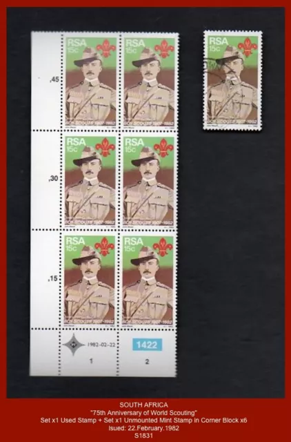 SOUTH AFRICA 1982 - "75th Anniv. World Scouting" - Set x1 mint stamp block x6 +