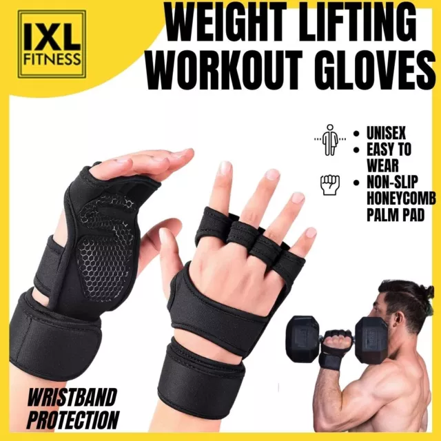 Weight Power Lifting Gloves Gym Workout Wrist Strap Hand Grip Fitness Training