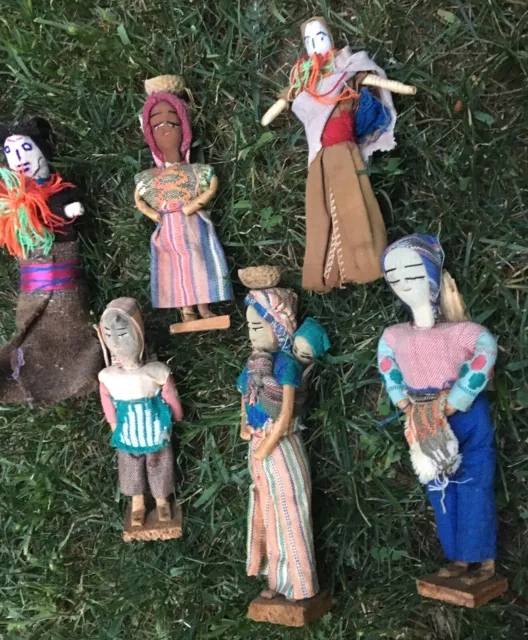 6 Vntg Guatemala Dolls Maya Quiche Yucatán Indigenous Art Handmade 2