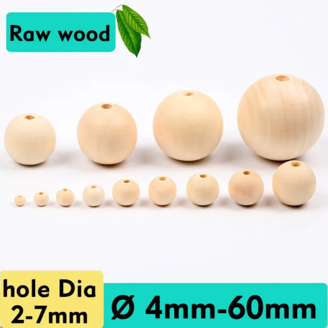 Natural Round Wooden Beads 4mm-60mm Untreated Plain Wood BeadLarge Hole 2mm-7mm