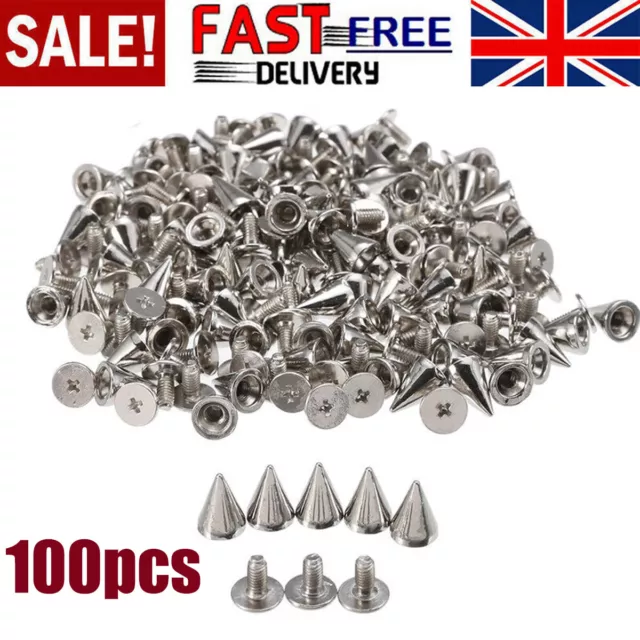 100Pcs 10mm Punk Cone Spikes Screwback Studs for DIY Leather Clothing Jacket NEW