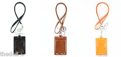 Leather Lanyard with 1 Window and 1 Slot 4 layers Vertical ID Badge Name Holder