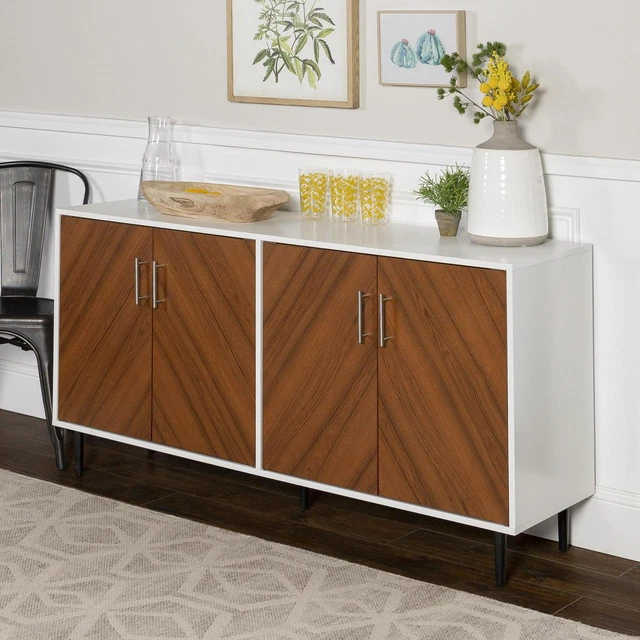 Cabinet Buffet Dual Mid-Century Sideboard Console Table White/Teak Home Office Cabinet Buffet Dual Mid-Century Sideboard Console Table White/Teak Home Office