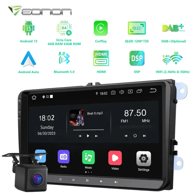 Android 13 8Kern 6+64GB 9" QLED Autoradio GPS Navi DSP CarPlay Für VW Skoda Seat