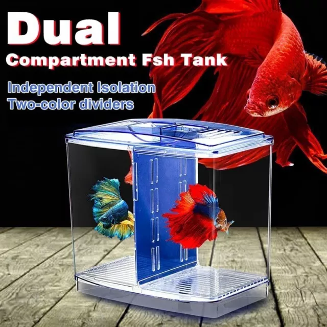 Betta Fish Tank - Small Aquarium with Divider - 2/5 Gallon Acrylic Fish Jar