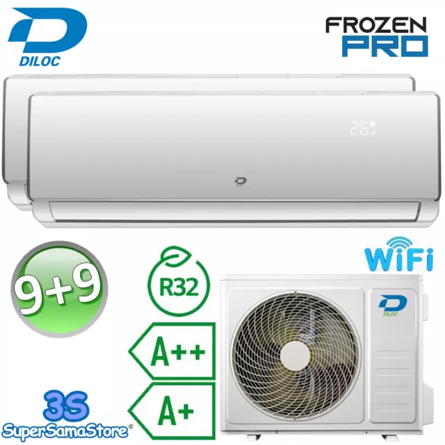3S Climatiseur Multi Bi-Split Diloc Wifi 9000+9000 Btu Inverter Mural Réversible
