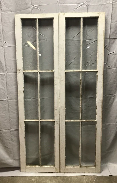Antique Pair 6 Lite Casement Window 16x61 Vintage Shabby White Old Chic 159-23B 8